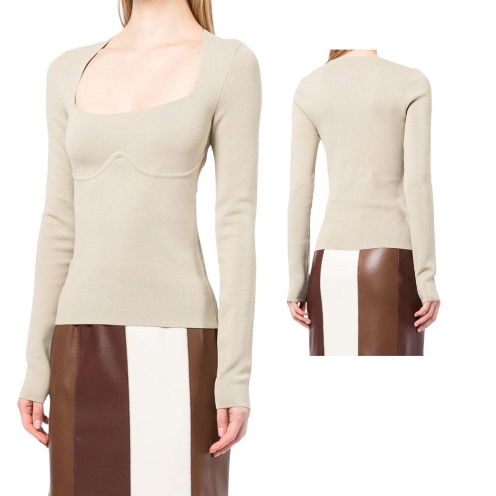 Nanushka Mio cupped long-sleeve top small light brown underwire square neck